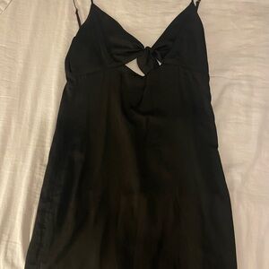 Black Front-Tie Mini Slip Dress